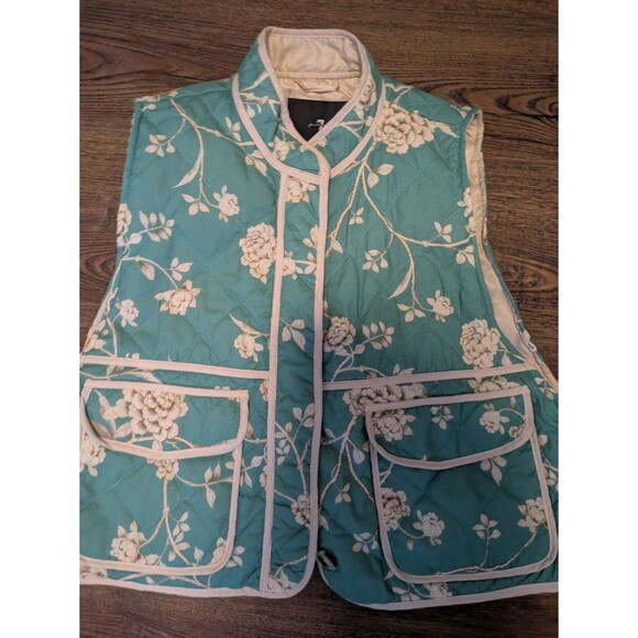 NEW! NWT 7 FOR ALL MANKIND Quilted Crop Floral Print Vest Jade Green Size M - Picture 2 of 10